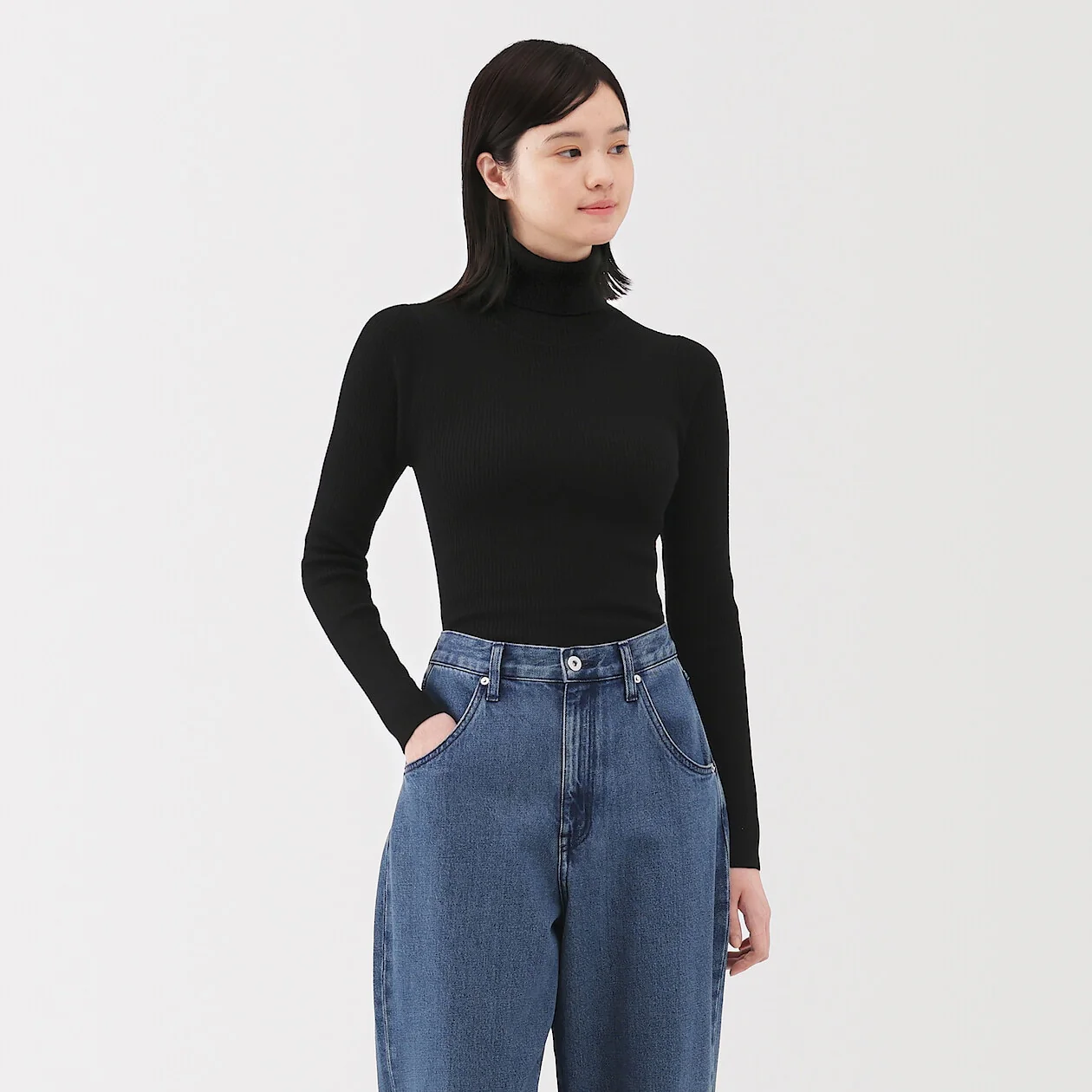 Washable Wool High-Gauge Ribbed Turtleneck Sweater - Image 24