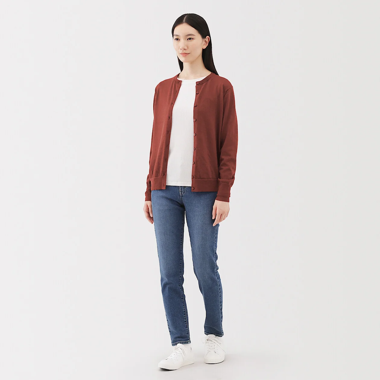 Washable Wool High-Gauge Crewneck Cardigan - Image 2