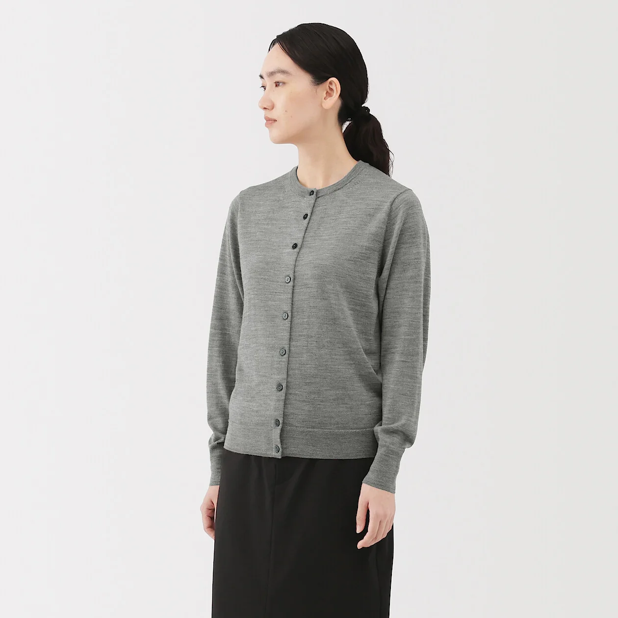 Washable Wool High-Gauge Crewneck Cardigan - Image 5