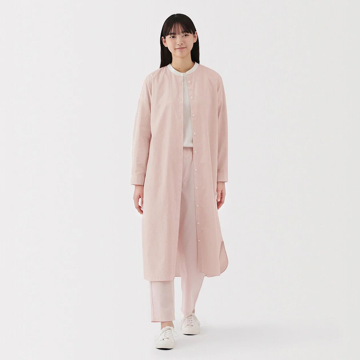 Washed Broadcloth 100% Cotton Stand Collar Shirt Dress - Image 11