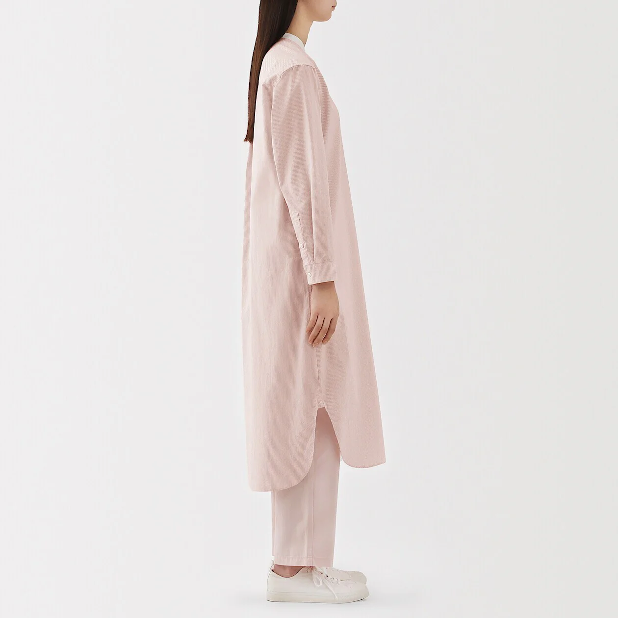 Washed Broadcloth 100% Cotton Stand Collar Shirt Dress - Image 12