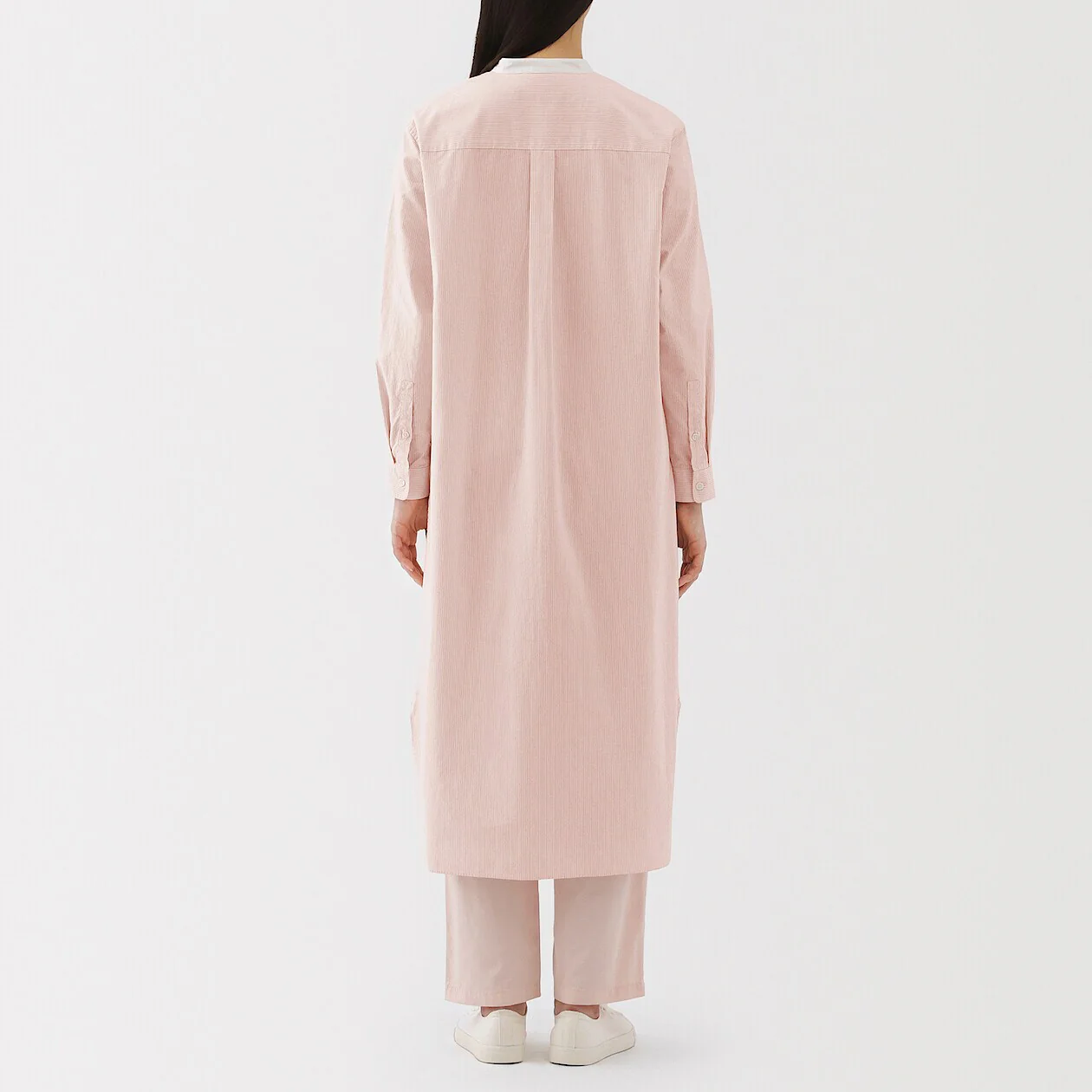 Washed Broadcloth 100% Cotton Stand Collar Shirt Dress - Image 13