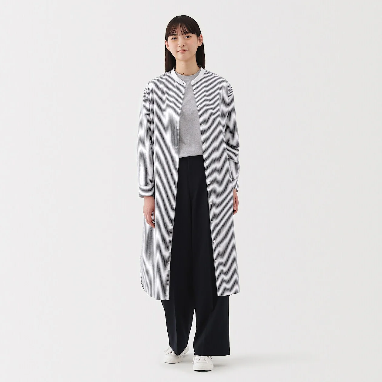 Washed Broadcloth 100% Cotton Stand Collar Shirt Dress - Image 20
