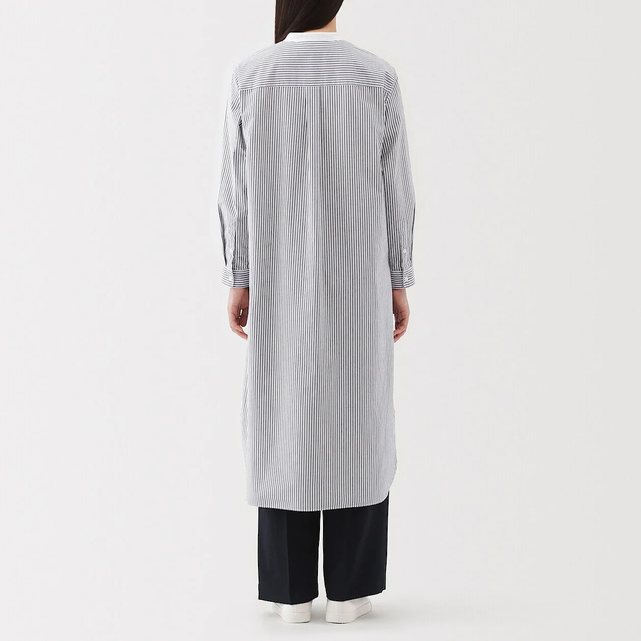 Washed Broadcloth 100% Cotton Stand Collar Shirt Dress - Image 22