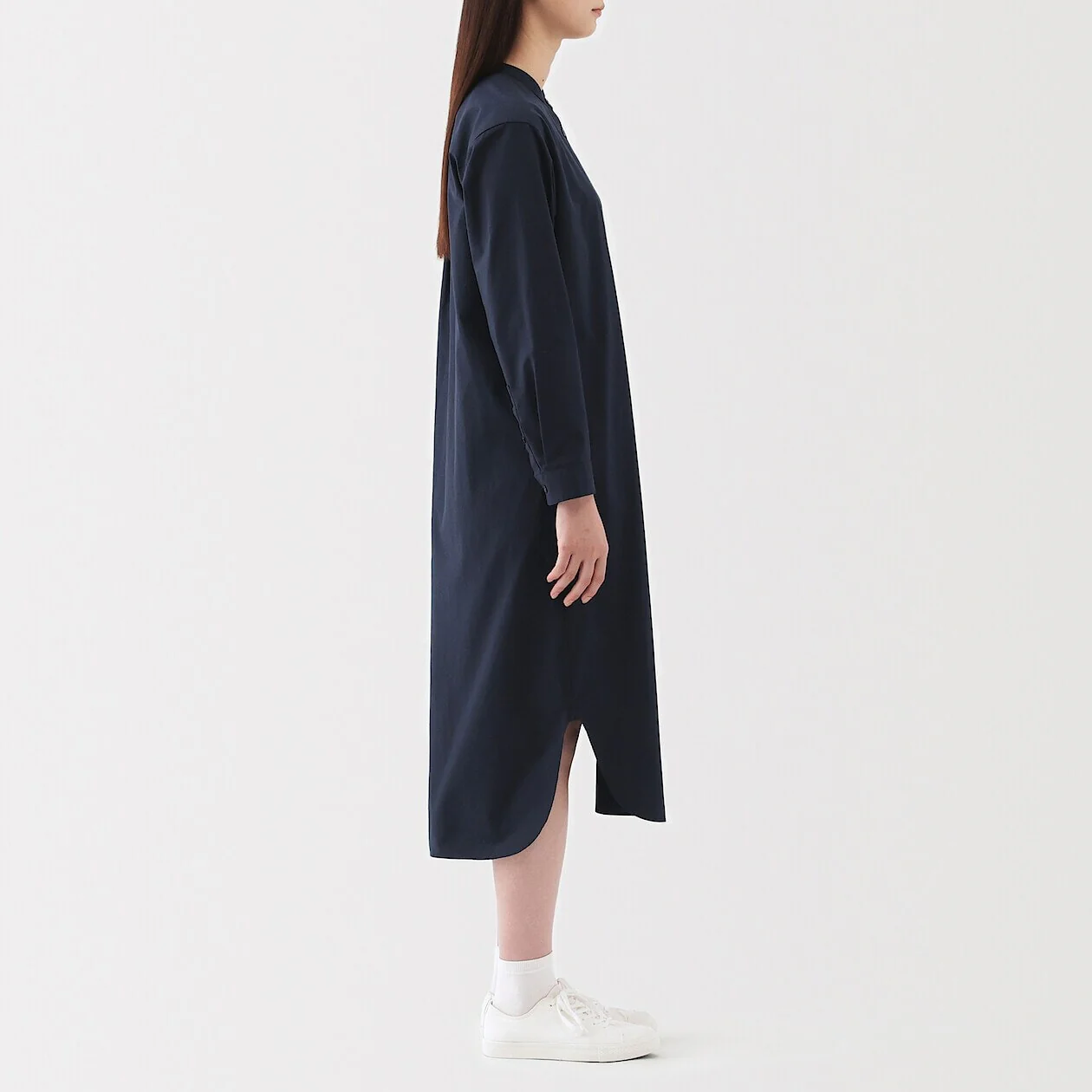 Washed Broadcloth 100% Cotton Stand Collar Shirt Dress - Image 3