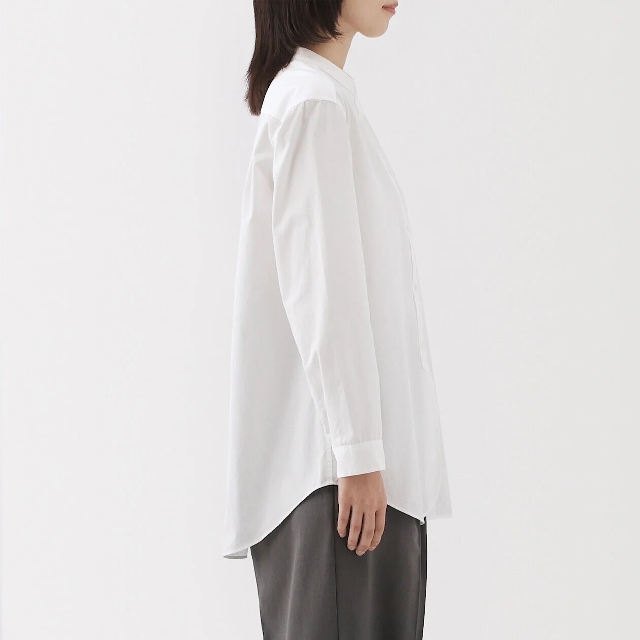 Washed Broadcloth 100% Cotton Stand Collar Long Shirt - Image 12