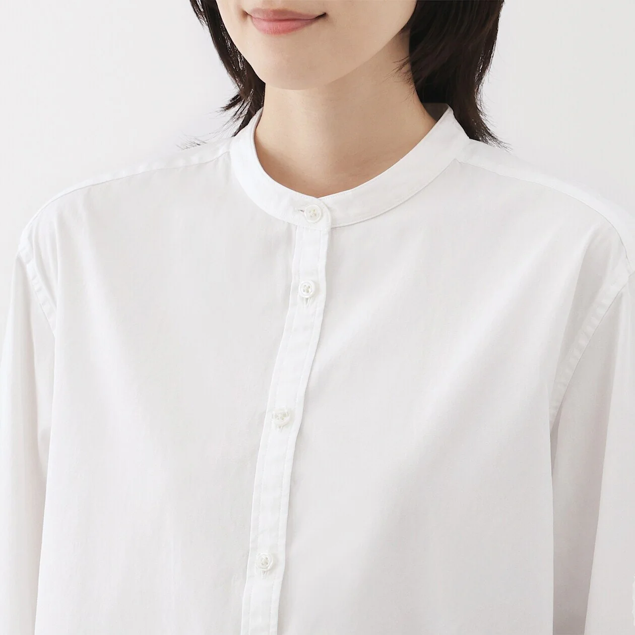 Washed Broadcloth 100% Cotton Stand Collar Long Shirt - Image 14