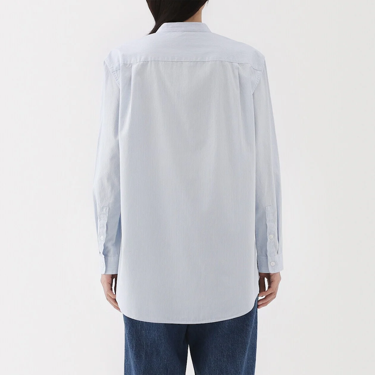 Washed Broadcloth 100% Cotton Stand Collar Long Shirt - Image 23