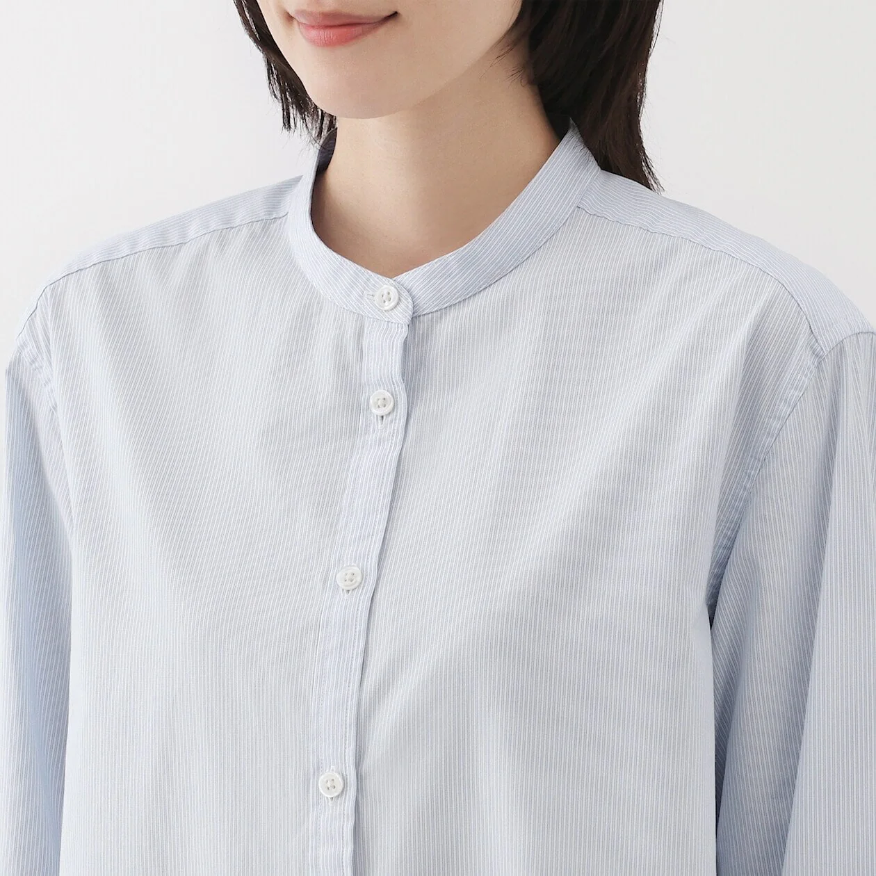 Washed Broadcloth 100% Cotton Stand Collar Long Shirt - Image 24