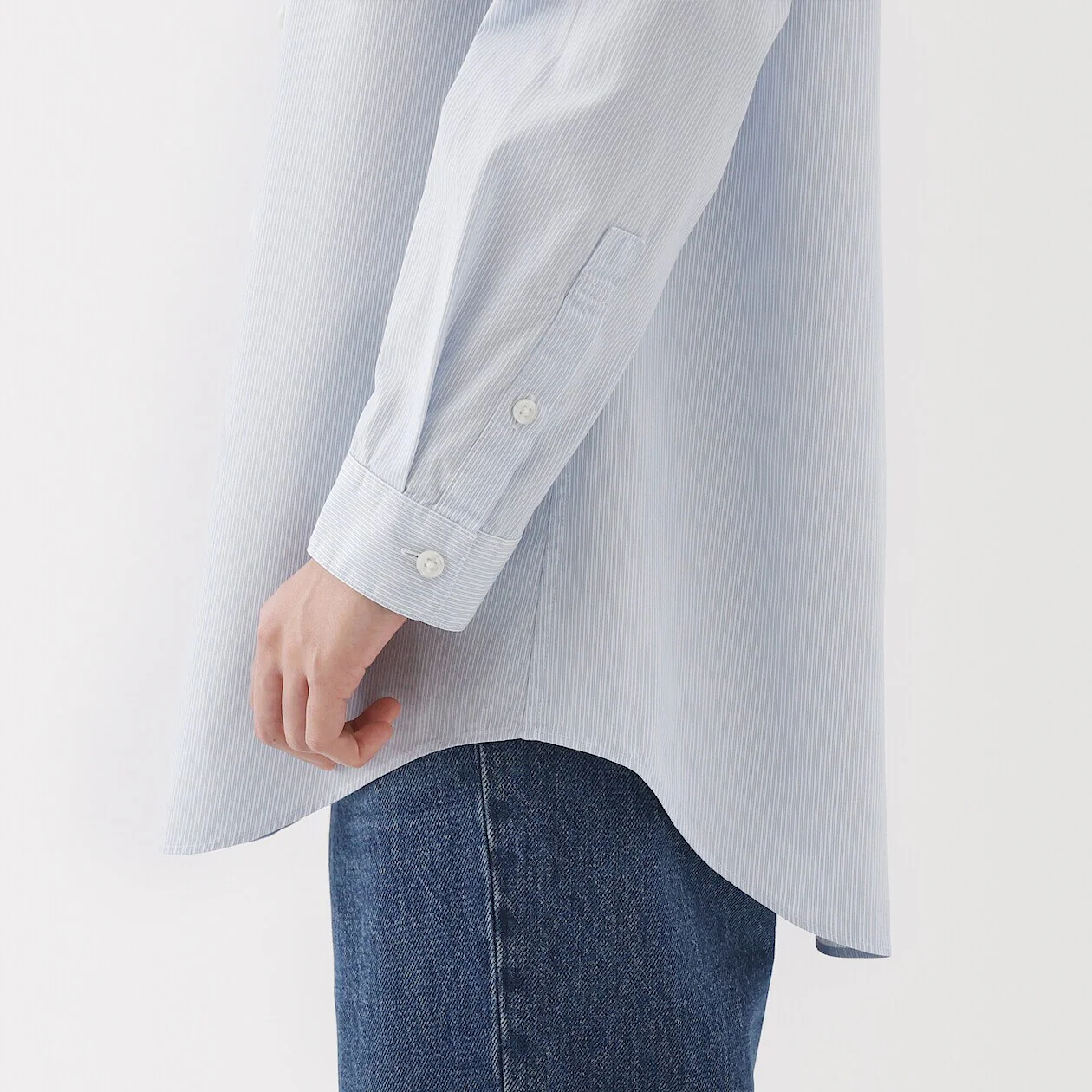 Washed Broadcloth 100% Cotton Stand Collar Long Shirt - Image 25